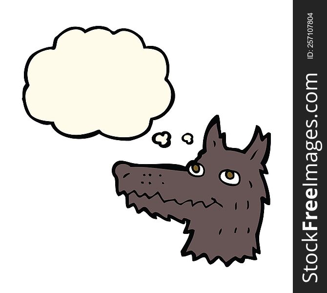 cartoon wolf head with thought bubble