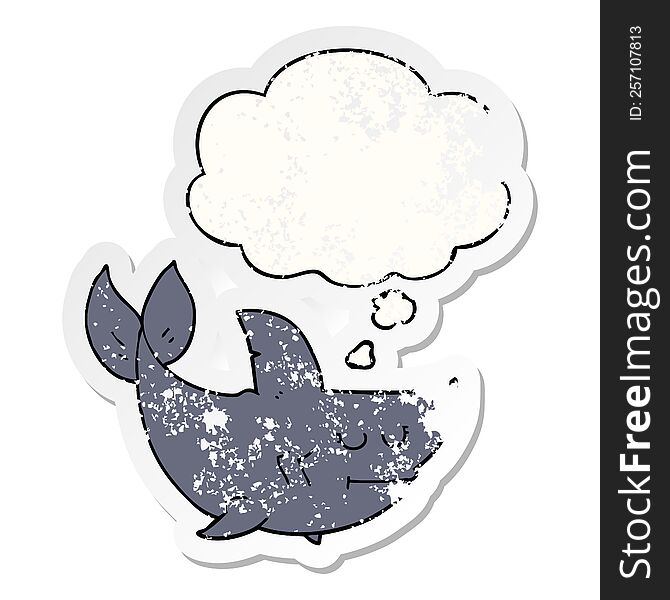 cartoon shark with thought bubble as a distressed worn sticker