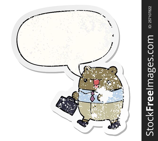 Cute Cartoon Business Bear And Speech Bubble Distressed Sticker