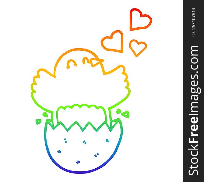 Rainbow Gradient Line Drawing Cute Hatching Chick Cartoon