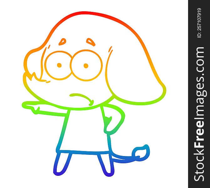 rainbow gradient line drawing of a cartoon unsure elephant girl pointing