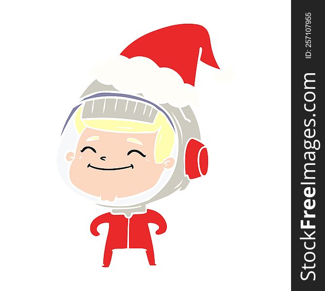 Happy Flat Color Illustration Of A Astronaut Wearing Santa Hat