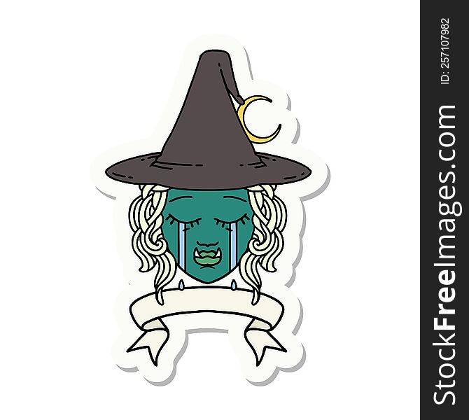 Crying Half Orc Witch Character Face Sticker