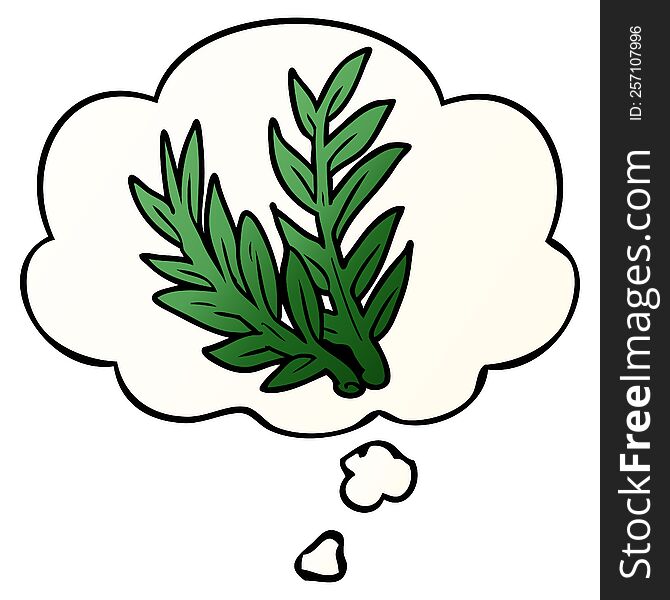 Cartoon Plant And Thought Bubble In Smooth Gradient Style