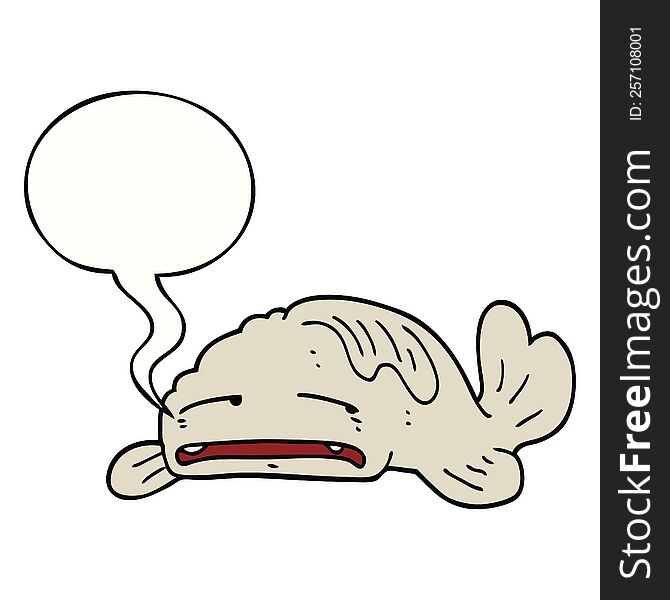 cartoon sad old fish with speech bubble. cartoon sad old fish with speech bubble