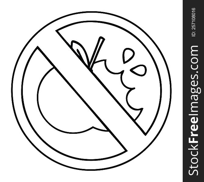 line drawing cartoon of a no eating sign
