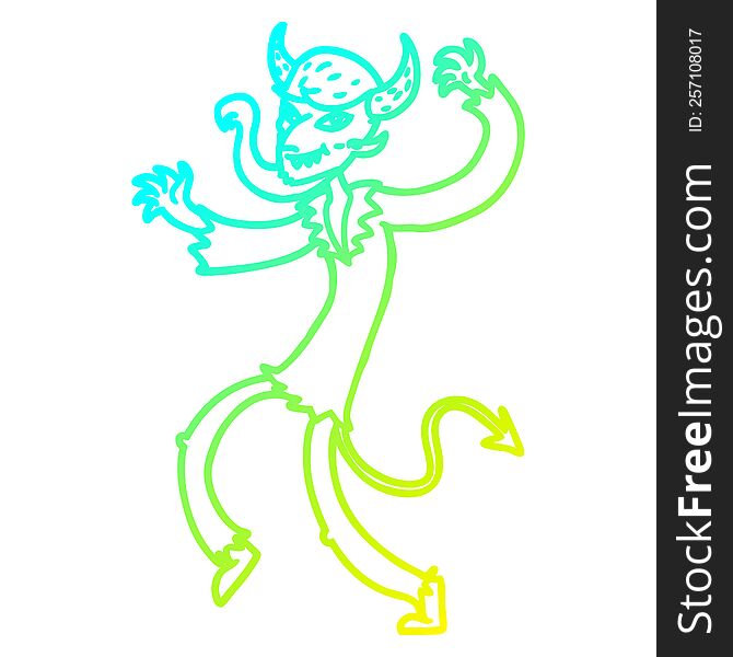 Cold Gradient Line Drawing Cartoon Dancing Devil