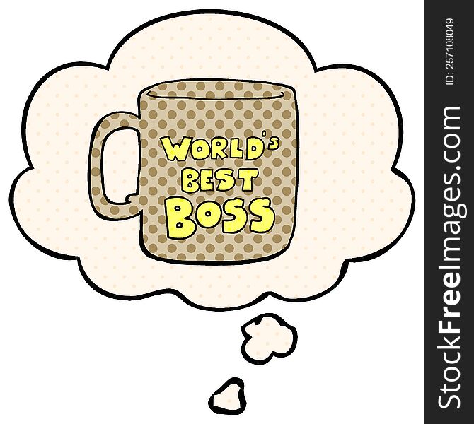 worlds best boss mug with thought bubble in comic book style