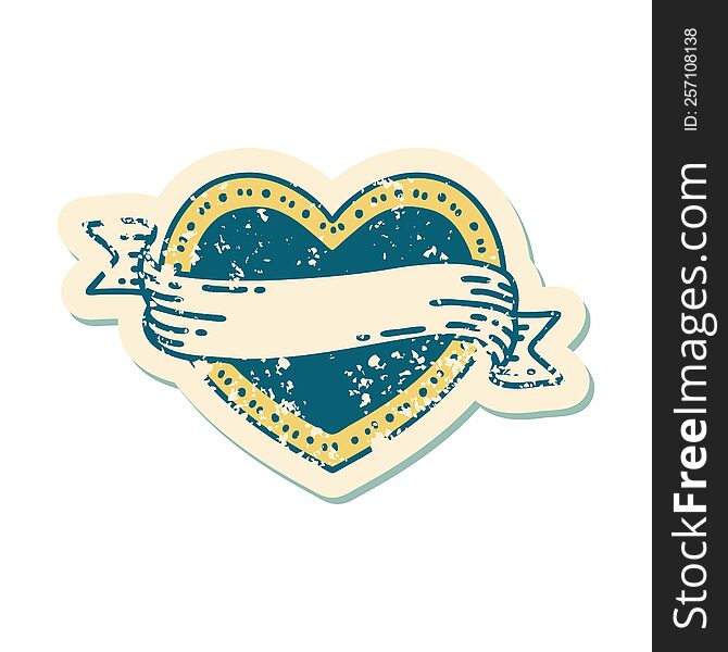 iconic distressed sticker tattoo style image of a heart and banner. iconic distressed sticker tattoo style image of a heart and banner