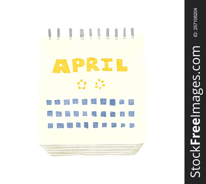 freehand retro cartoon calendar showing month of April