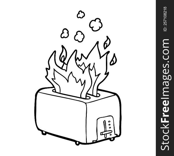 cartoon burning toaster. cartoon burning toaster