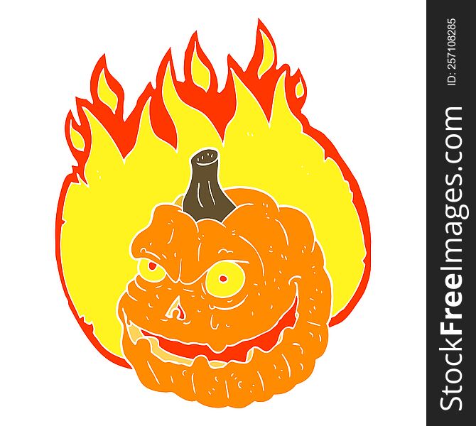 Flat Color Illustration Of A Cartoon Spooky Pumpkin