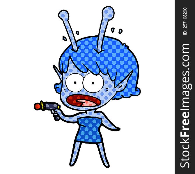 cartoon shocked alien girl. cartoon shocked alien girl