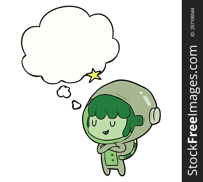 cartoon space girl with thought bubble. cartoon space girl with thought bubble