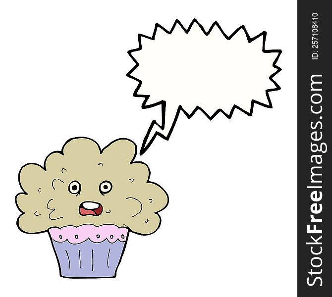 cartoon big cupcake with speech bubble