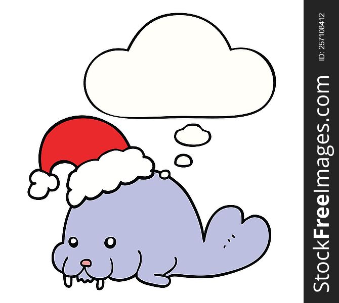 Cartoon Christmas Walrus And Thought Bubble