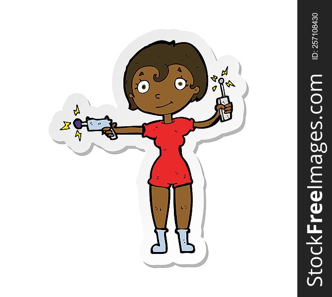 sticker of a cartoon future space girl