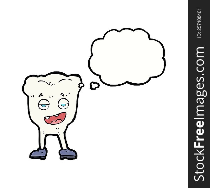 cartoon tooth looking smug with thought bubble