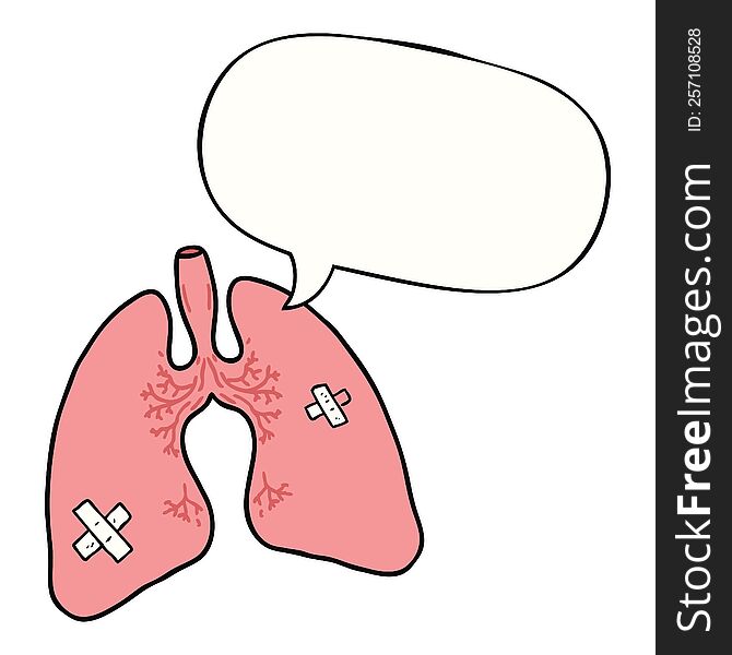 cartoon lungs with speech bubble. cartoon lungs with speech bubble