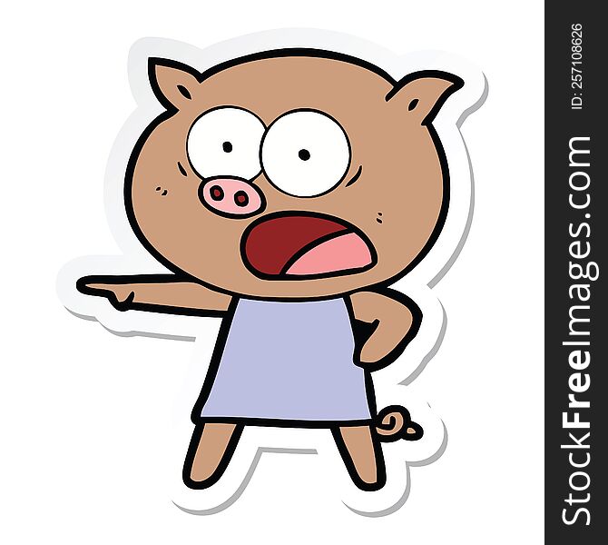 Sticker Of A Cartoon Pig Shouting