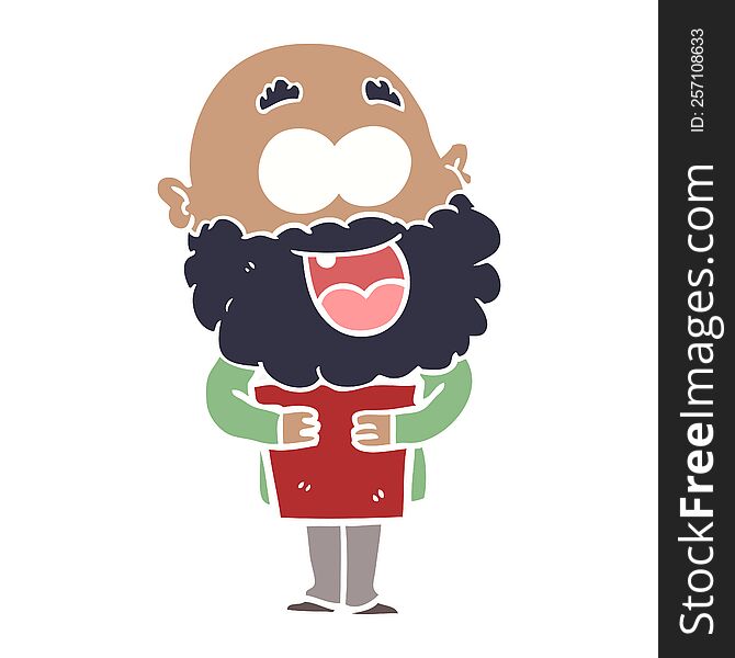 Flat Color Style Cartoon Crazy Happy Man With Beard And Book