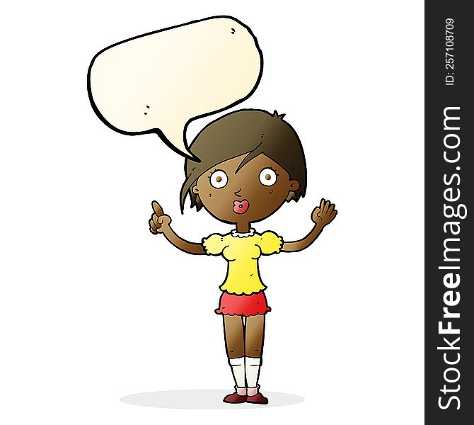 cartoon girl asking question with speech bubble