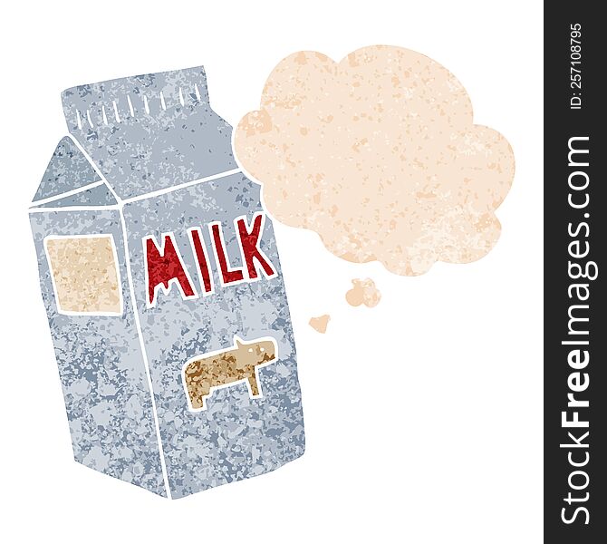 Cartoon Milk Carton And Thought Bubble In Retro Textured Style