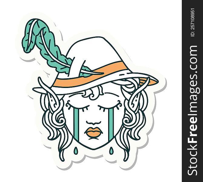 Crying Elf Bard Character Face Sticker