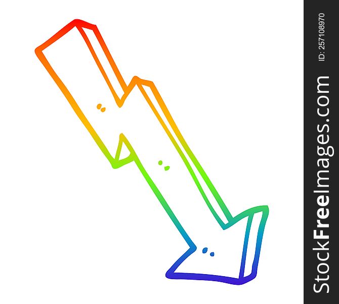 rainbow gradient line drawing of a cartoon business loss arrow