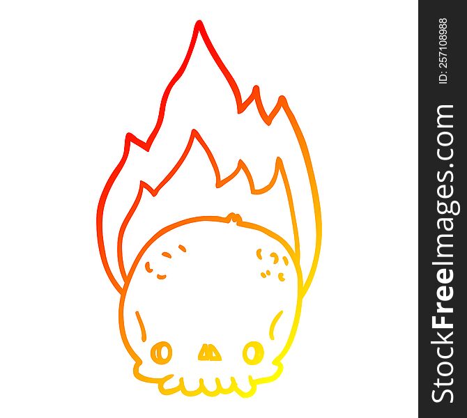 warm gradient line drawing of a spooky cartoon flaming skull