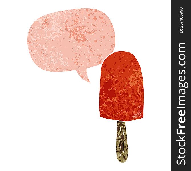 Cartoon Lollipop And Speech Bubble In Retro Textured Style