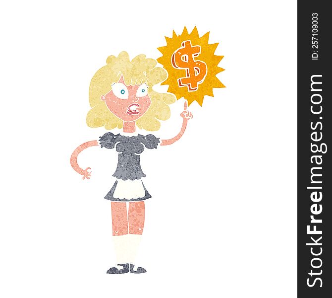 cartoon waitress with money symbol