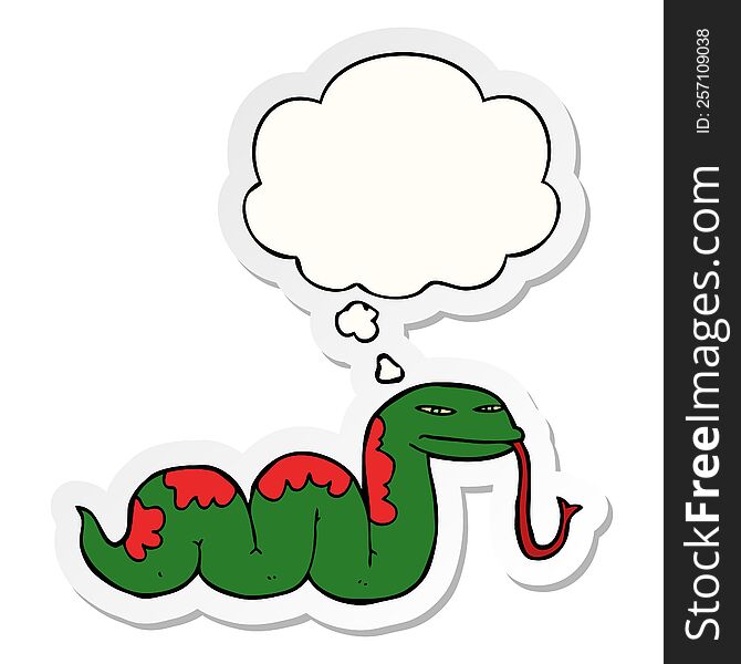 cartoon slithering snake and thought bubble as a printed sticker