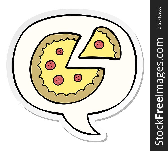 cartoon pizza with speech bubble sticker. cartoon pizza with speech bubble sticker