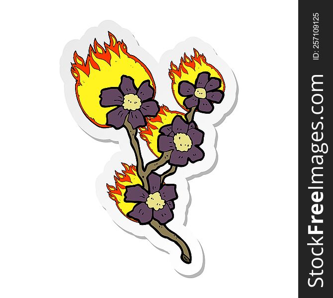 Sticker Of A Cartoon Burning Flowers
