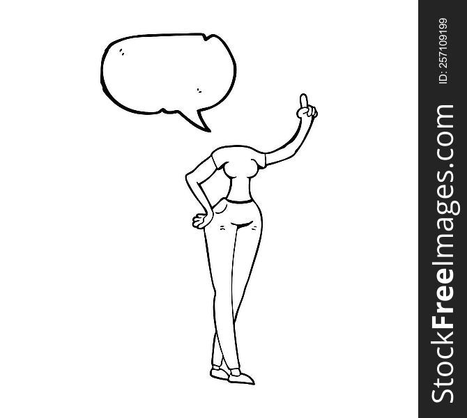 Speech Bubble Cartoon Female Body With Raised Hand