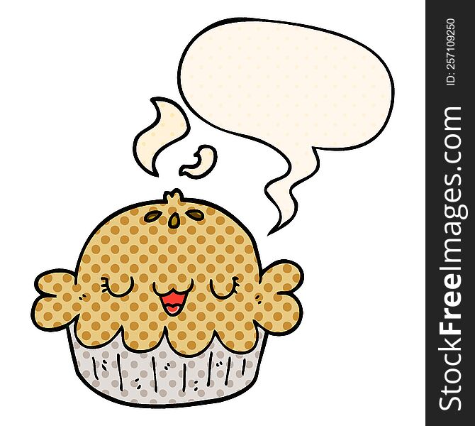 cute cartoon pie with speech bubble in comic book style