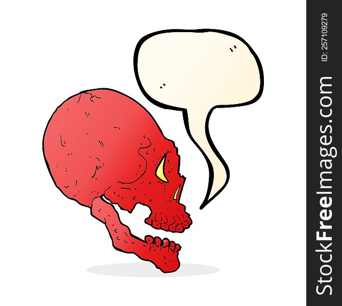red skull illustration with speech bubble