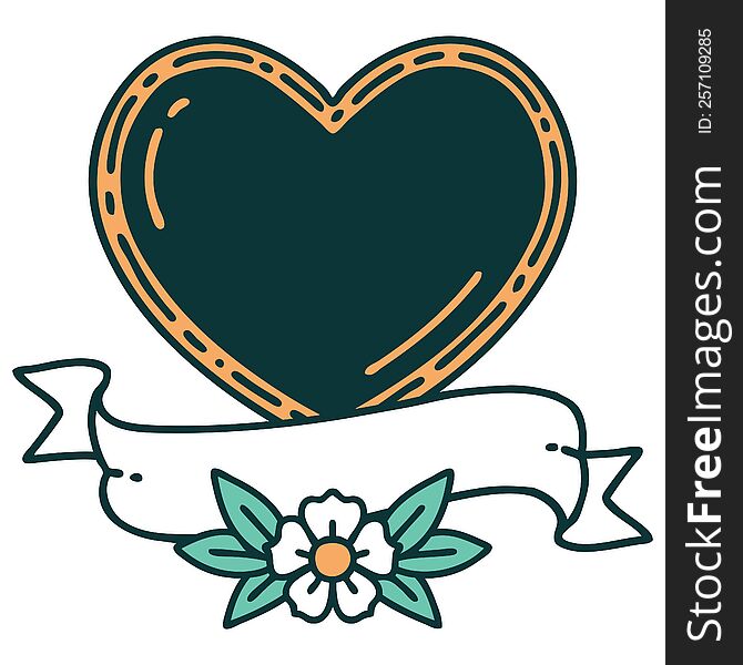 Tattoo Style Icon Of A Heart And Banner