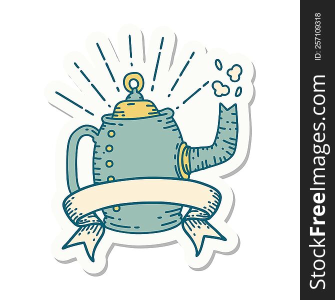 Sticker Of Tattoo Style Old Coffee Pot Steaming