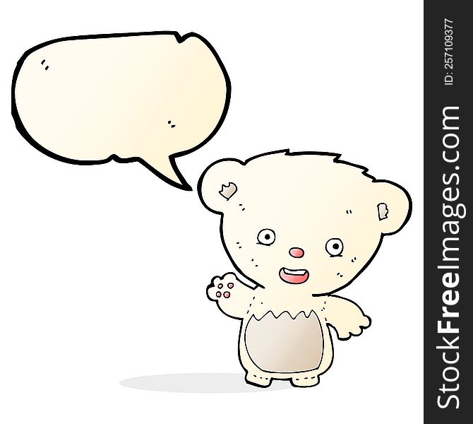 Cartoon Polar Bear Cub Waving With Speech Bubble