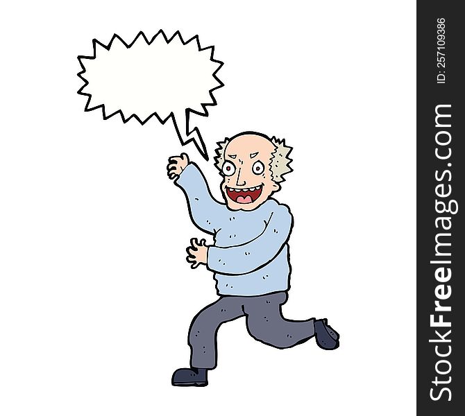 cartoon evil old man with speech bubble