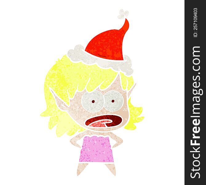 Retro Cartoon Of A Shocked Elf Girl Wearing Santa Hat