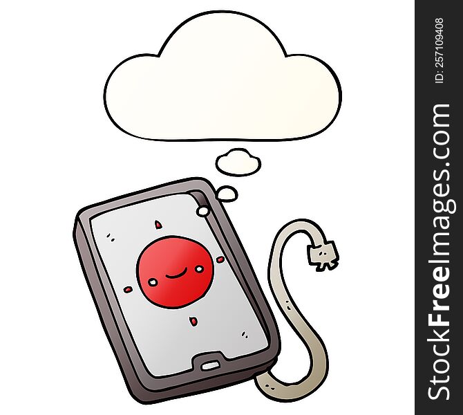 cartoon mobile phone device with thought bubble in smooth gradient style