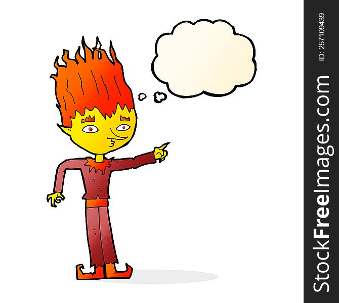 fire spirit cartoon with thought bubble