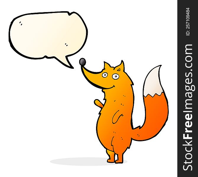 Cartoon Waving Fox With Speech Bubble
