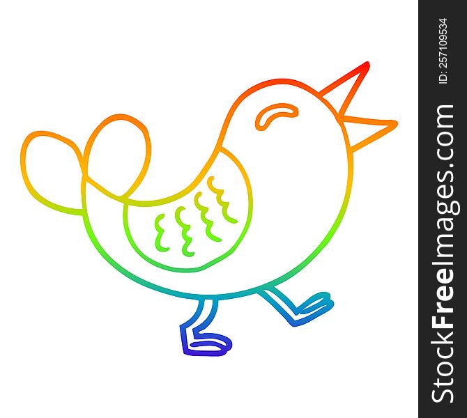rainbow gradient line drawing of a cartoon bluebird