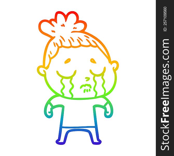 Rainbow Gradient Line Drawing Cartoon Crying Woman