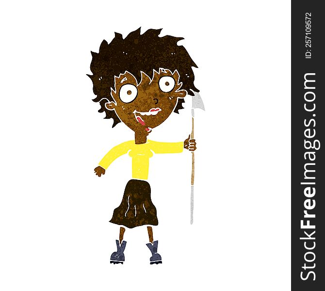 Cartoon Crazy Woman With Spear