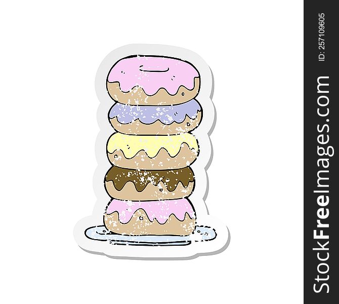 Retro Distressed Sticker Of A Cartoon Plate Of Donuts